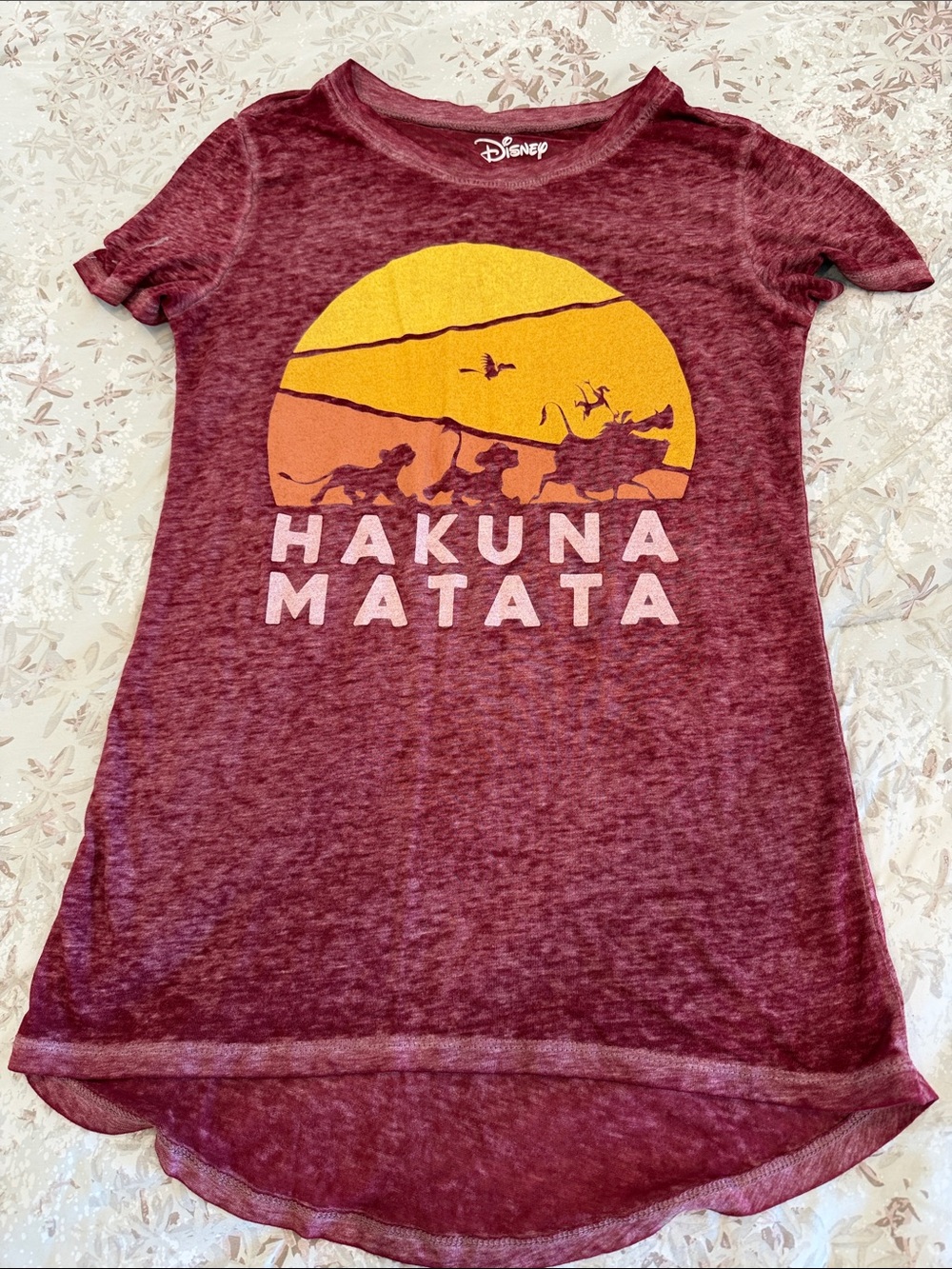 Disney Maroon Short Sleeve Hakuna Matata Sunset Graphic Tee